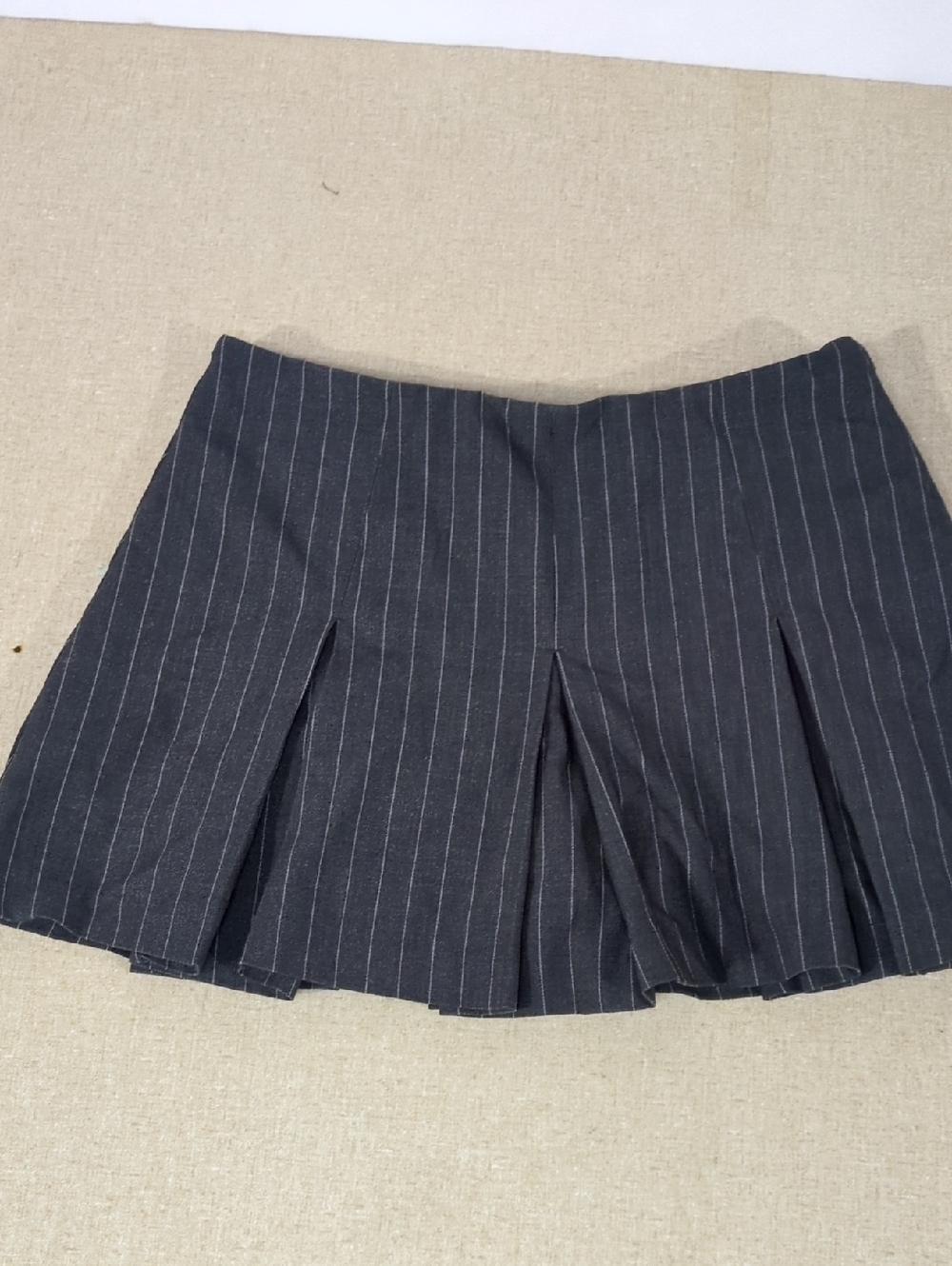 Pinstripe Pleated Mini Skirt Dark Gray Preppy Goth Punk Skort XS/TP Grunge